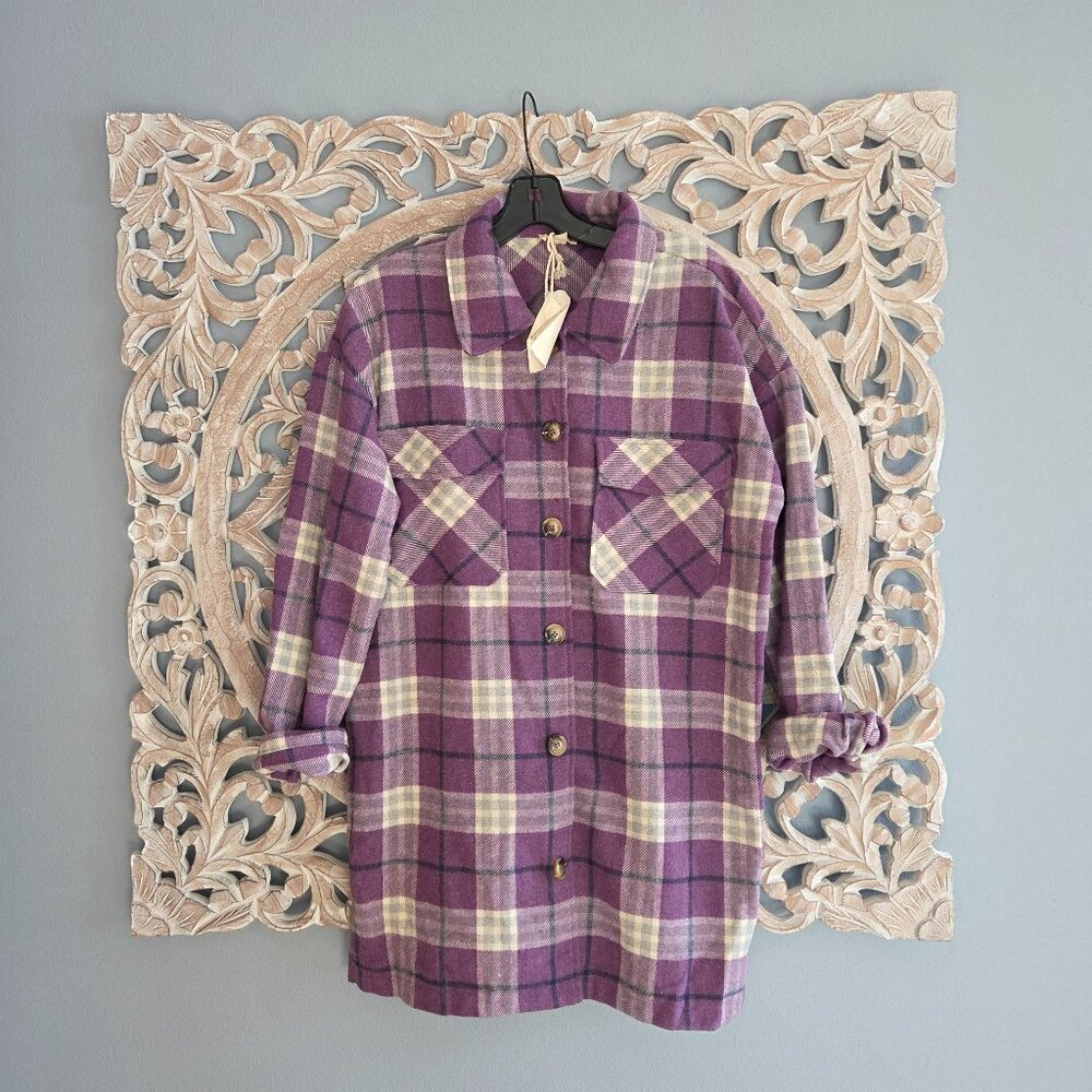 Hem & Thread Purple plaid shacket jacket shirt Flannel Size Large